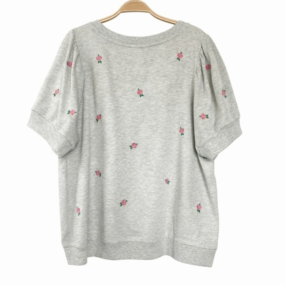 Set of 2 Embroidered Puff Sleeve Knit Tops Women 2X Heather Gray Pink Rose NWT - Picture 2 of 9